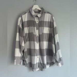 Aerie Women’s Gray Plaid Button Down Shirt Oversized Relaxed Fit Size XL